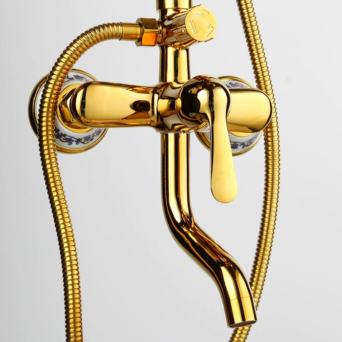 Golden Plated Brass Finish Bathroom Shower Set