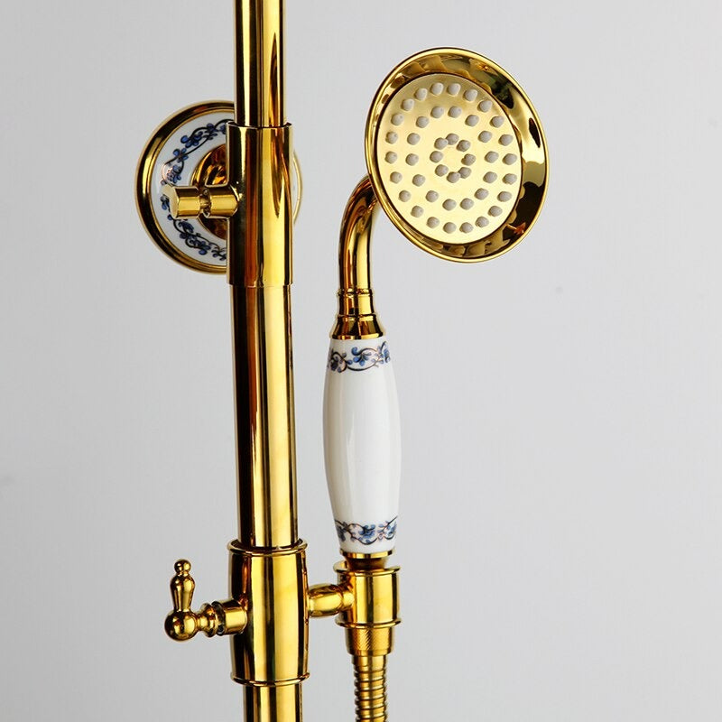 Golden Plated Brass Finish Bathroom Shower Set