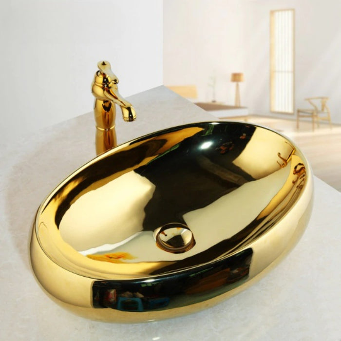 Golden Plated Ceramic Basin Sink Faucet Tap Set
