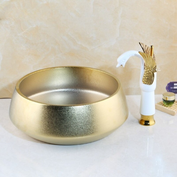 Golden Plated Ceramic Sink Basin Swan Shape Tap