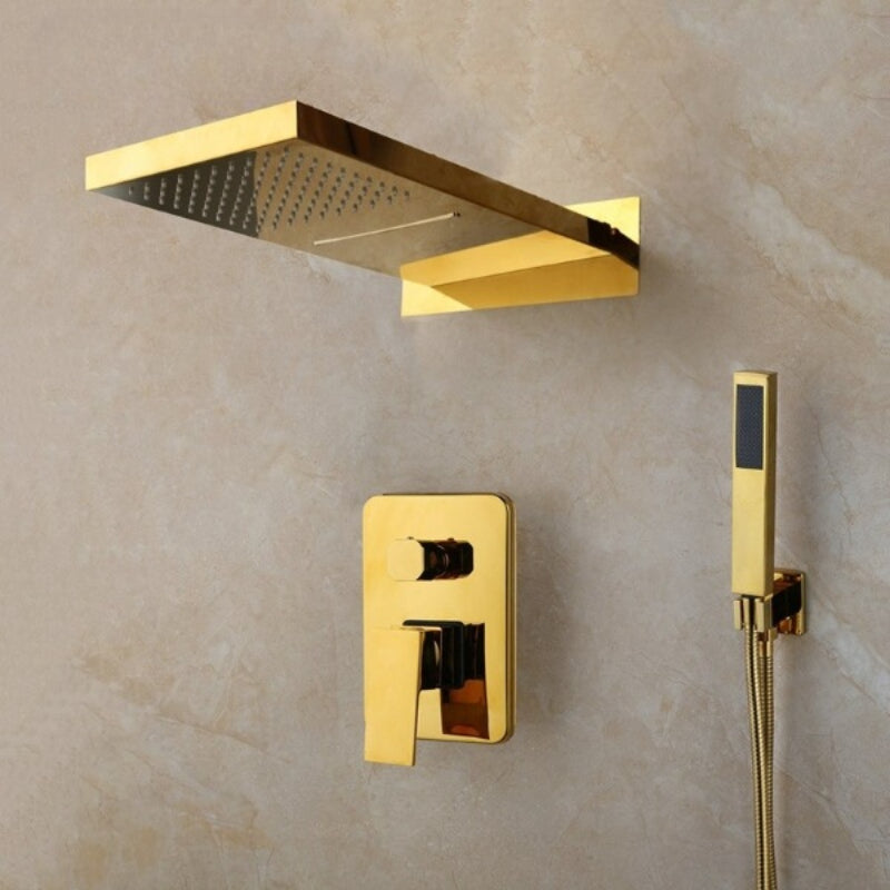 Golden Plated Solid Brass Waterfall Bathroom Shower Set