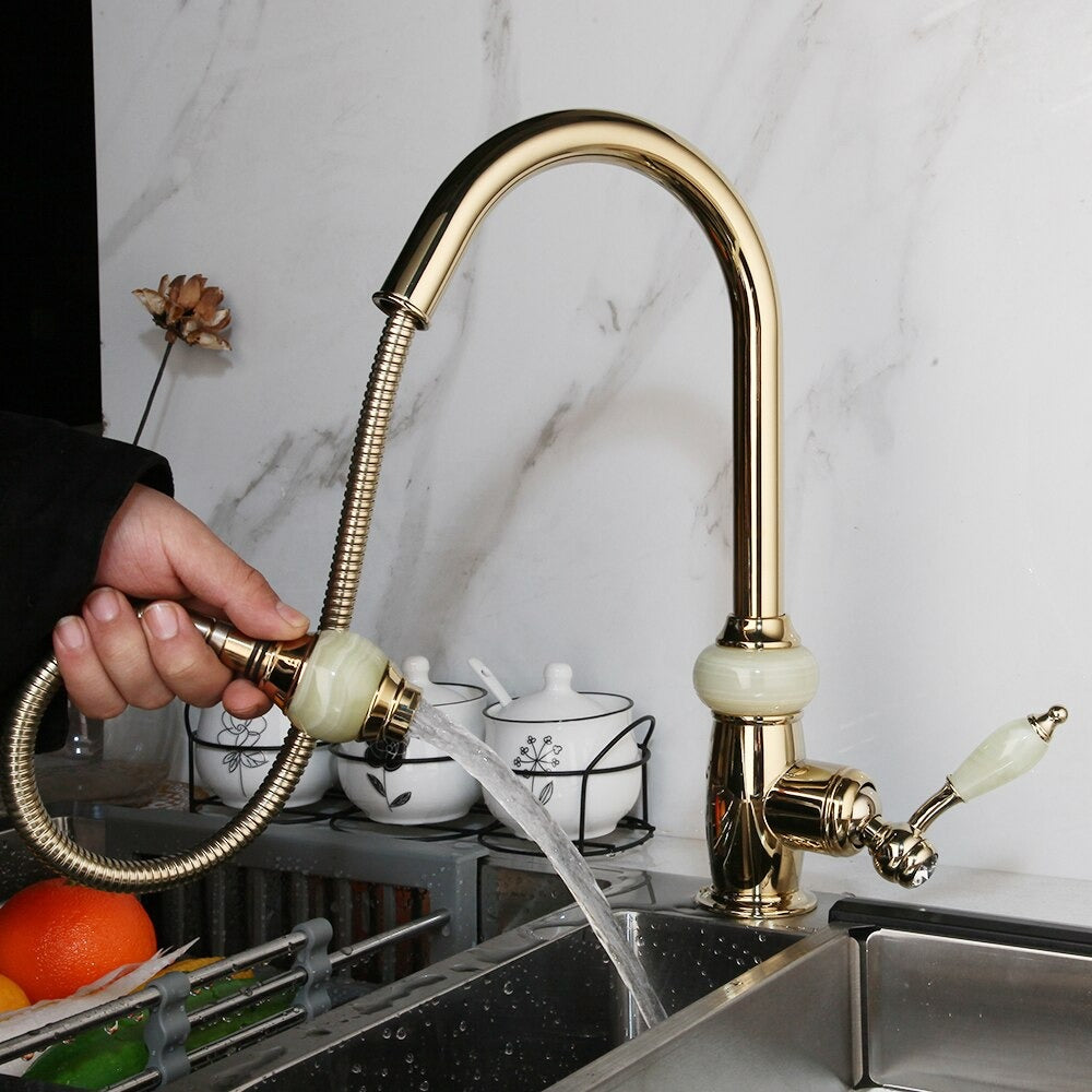 Golden Plated Swivel Pull Out Faucet