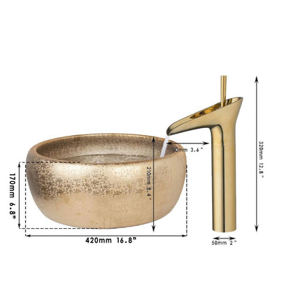 Golden Brass Waterfall Faucet And Basin Set