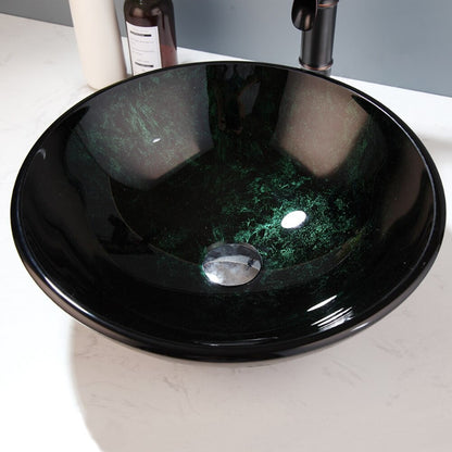 Tempered Glass Green Stone Round Wash Basin Set