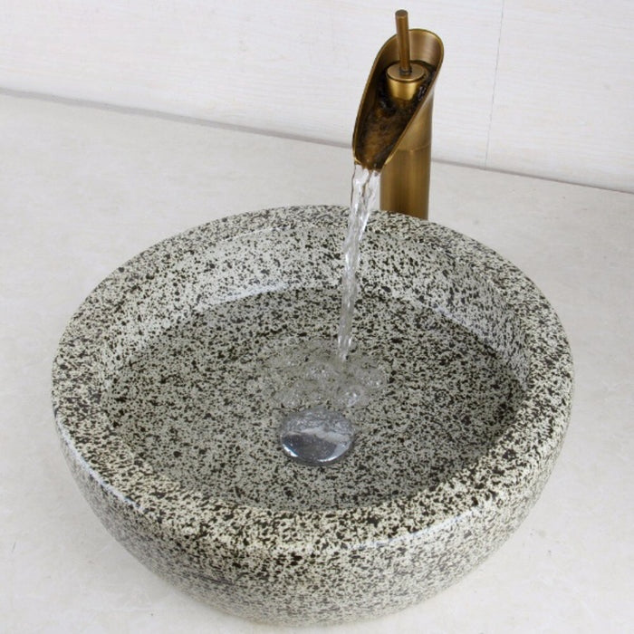 Tempered Ceramic Hand Painted Washbasin With Waterfall Faucet