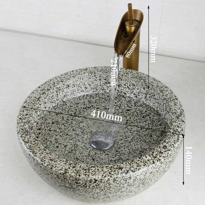 Tempered Ceramic Hand Painted Washbasin With Waterfall Faucet