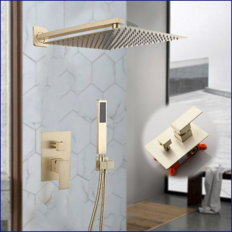 Brushed Gold Wall Mounted Rainfall Bathroom Shower Set