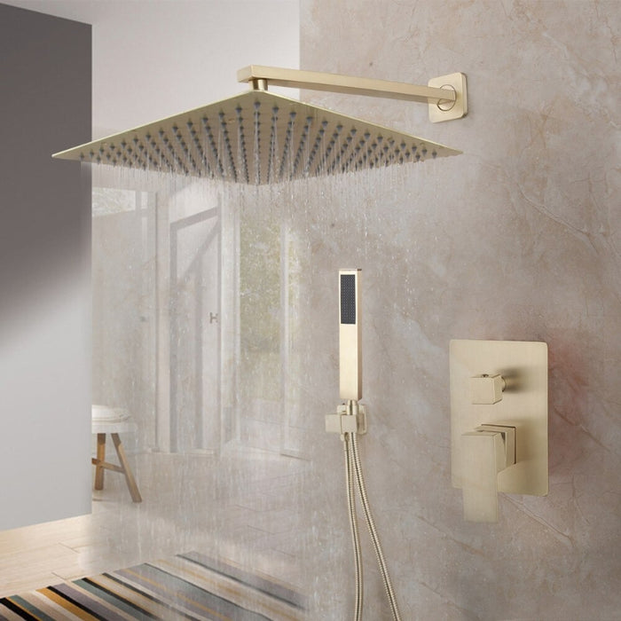 Brushed Gold Wall Mounted Rainfall Bathroom Shower Set