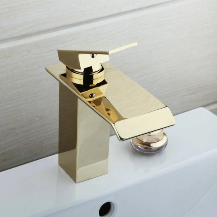 Luxury Golden Brass Waterfall Sink Mixer Faucet