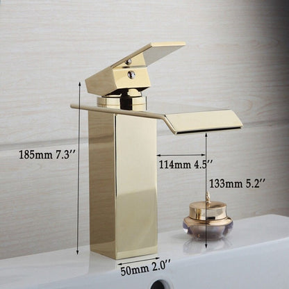 Luxury Golden Brass Waterfall Sink Mixer Faucet