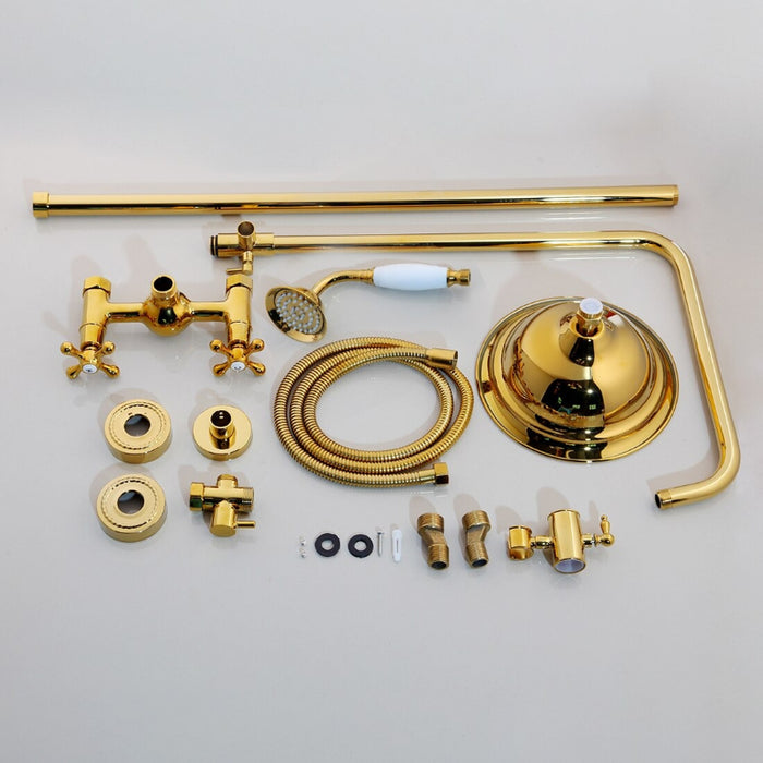 Golden Plated Wall Mounted Solid Brass Shower Faucet Set