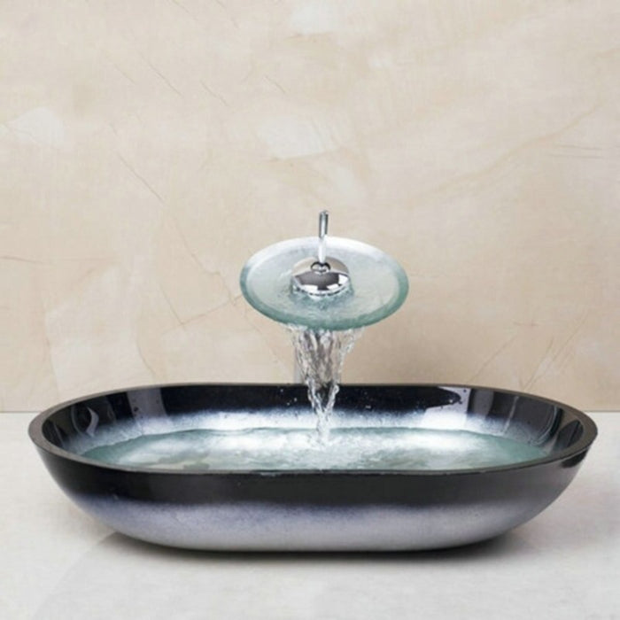 Luxury Grey Tempered Glass Basin With Waterfall Faucet Mixer Tap