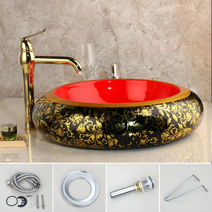 Luxury Golden Painted Glaze Basin Faucet Set