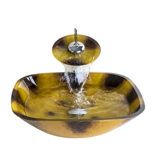 Yellow Hand Painting Vessel Sink Bowl Faucet Set