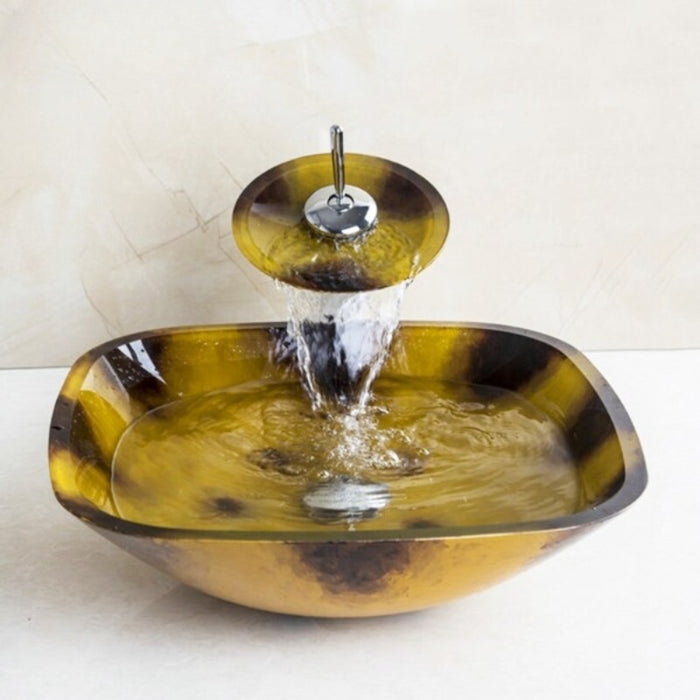Yellow Hand Painting Vessel Sink Bowl Faucet Set