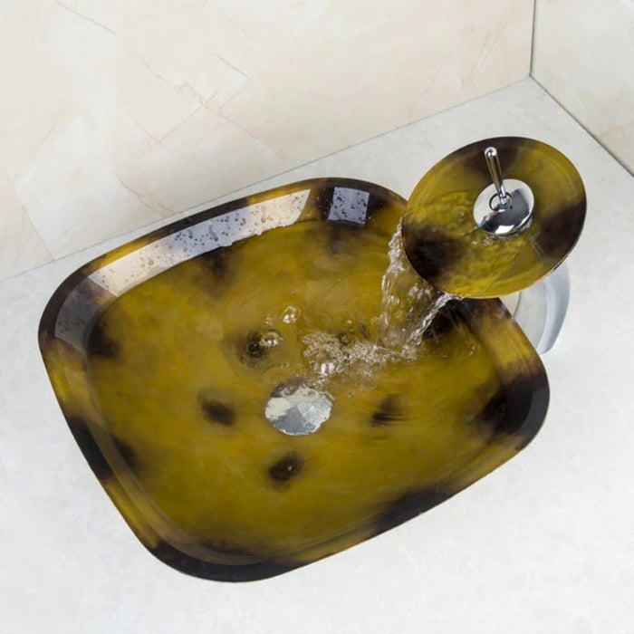 Yellow Hand Painting Vessel Sink Bowl Faucet Set