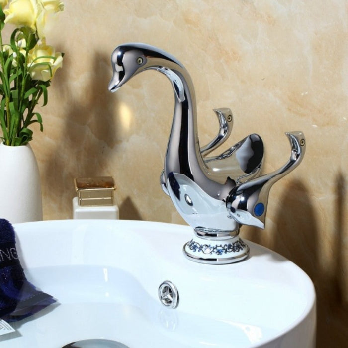 Polished Chrome Mandarin Duck Design Basin Sink Faucet