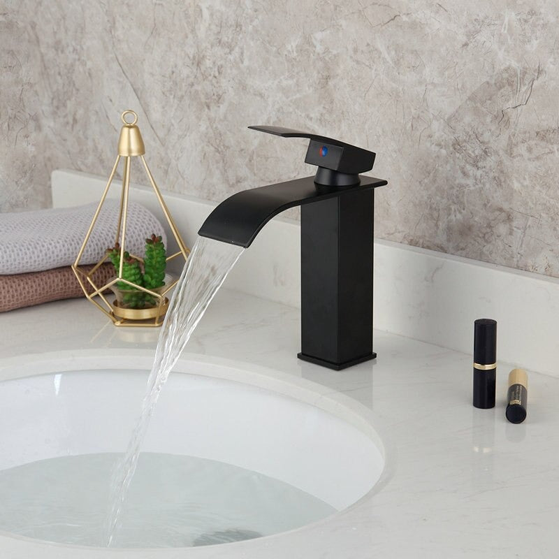 Matte Black Basin Sink Mixer Waterfall Bathroom Faucet