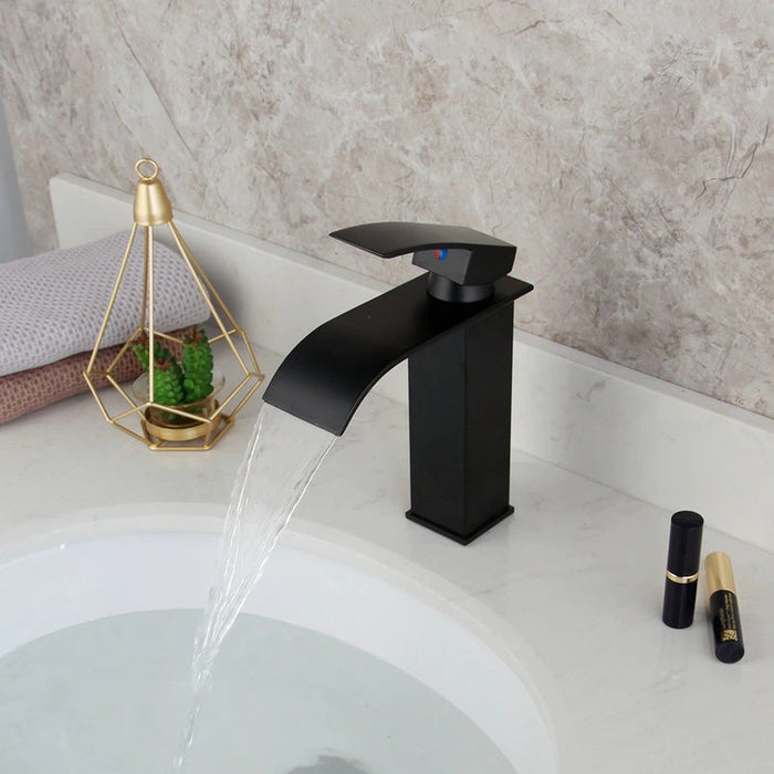 Matte Black Basin Sink Mixer Waterfall Bathroom Faucet