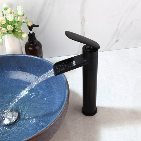 Unique Design Matte Black Sink Waterfall Mixer Faucet