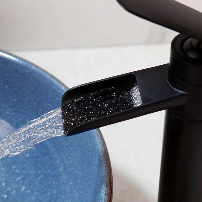 Unique Design Matte Black Sink Waterfall Mixer Faucet