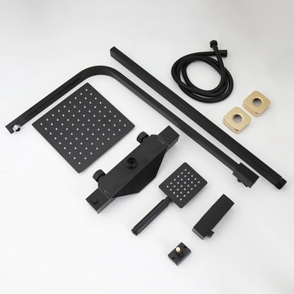 Matte Black Bathroom Wall Mount Rainfall Shower Faucet Set