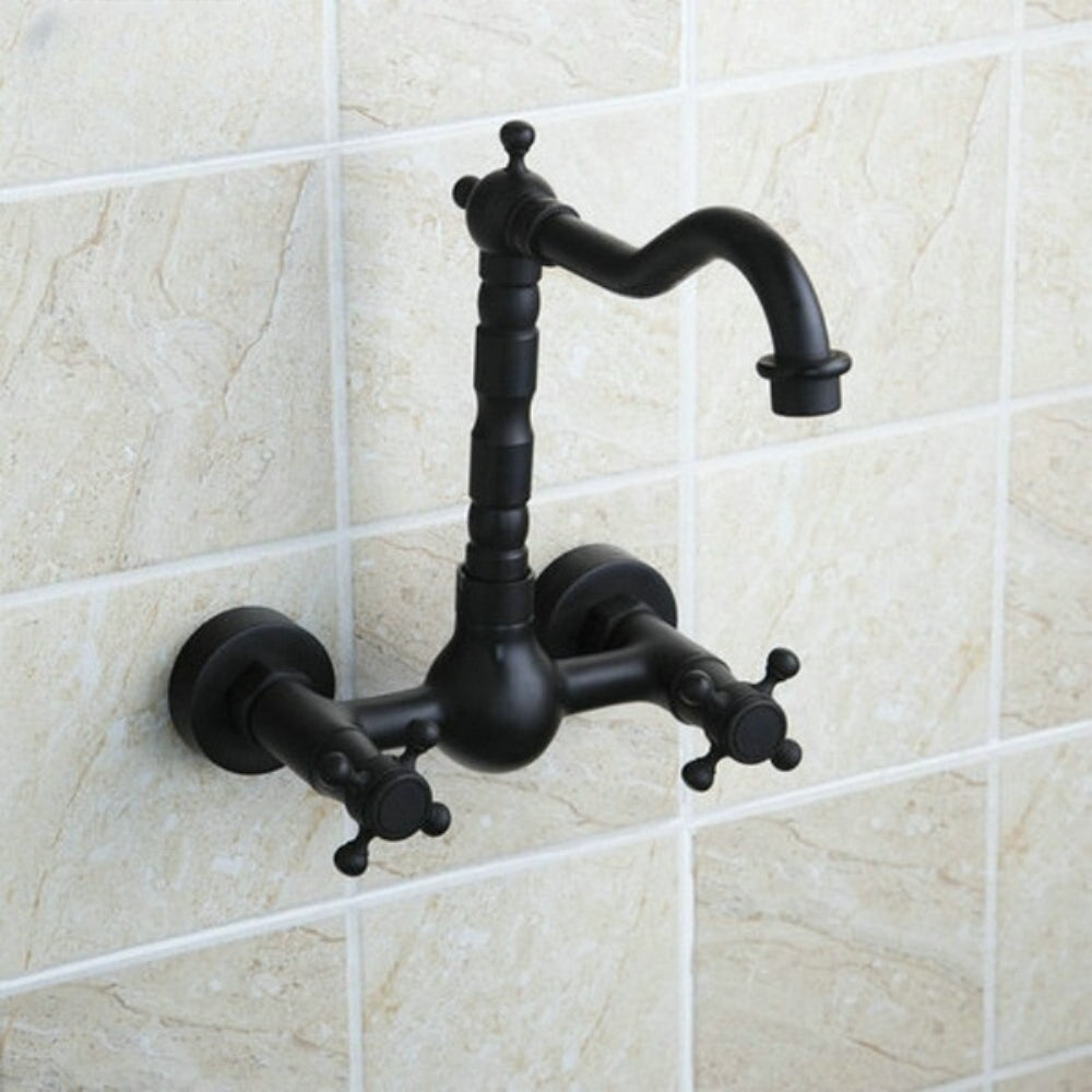 Matte Black Wall Mounted Double Handle Mixer Faucet