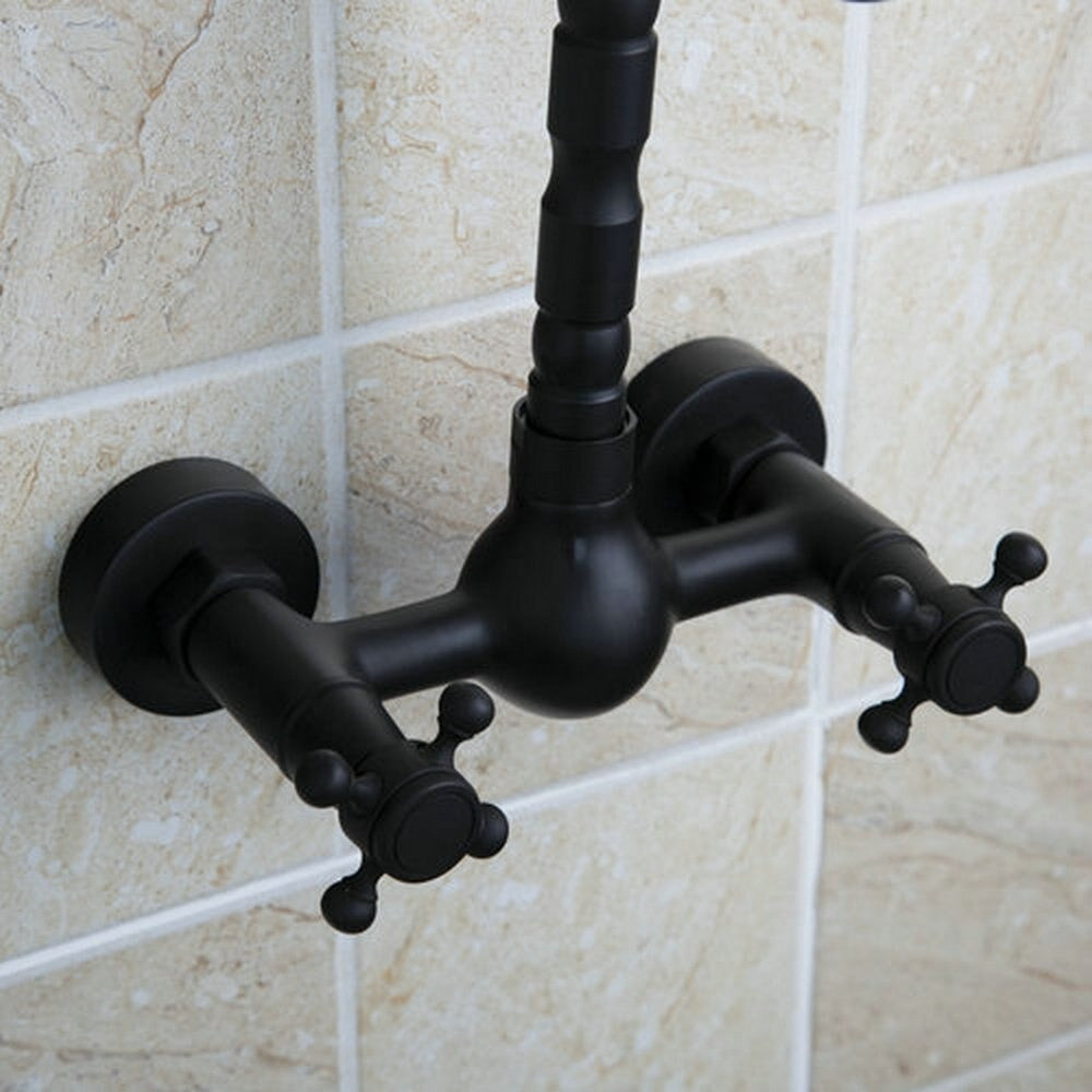 Matte Black Wall Mounted Double Handle Mixer Faucet