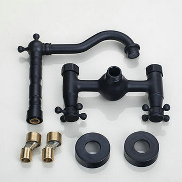 Matte Black Wall Mounted Double Handle Mixer Faucet