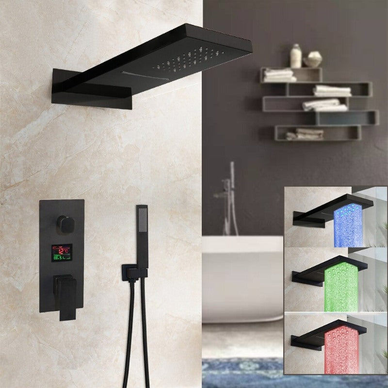 Black Wall Mounted Rainfall LED Shower Set