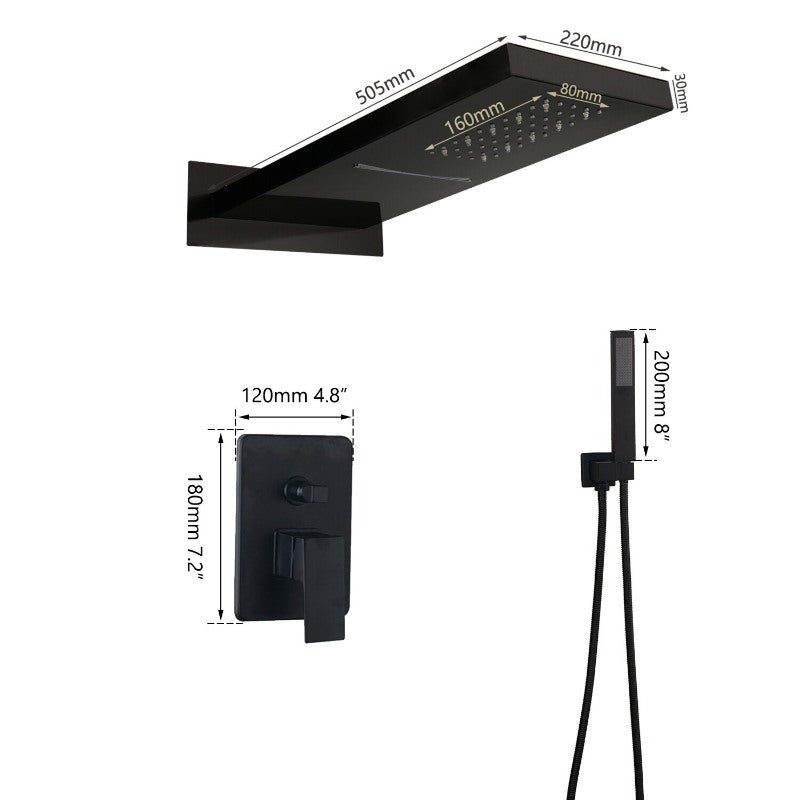 Black Wall Mounted Rainfall LED Shower Set