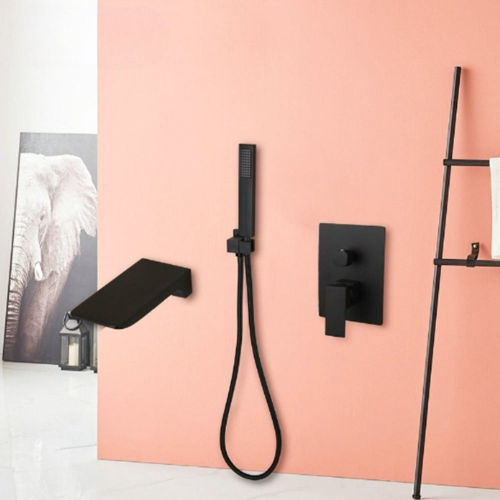 Matte Black Rainfall Shower Wall Mount Handle Shower Mixer Faucet Set