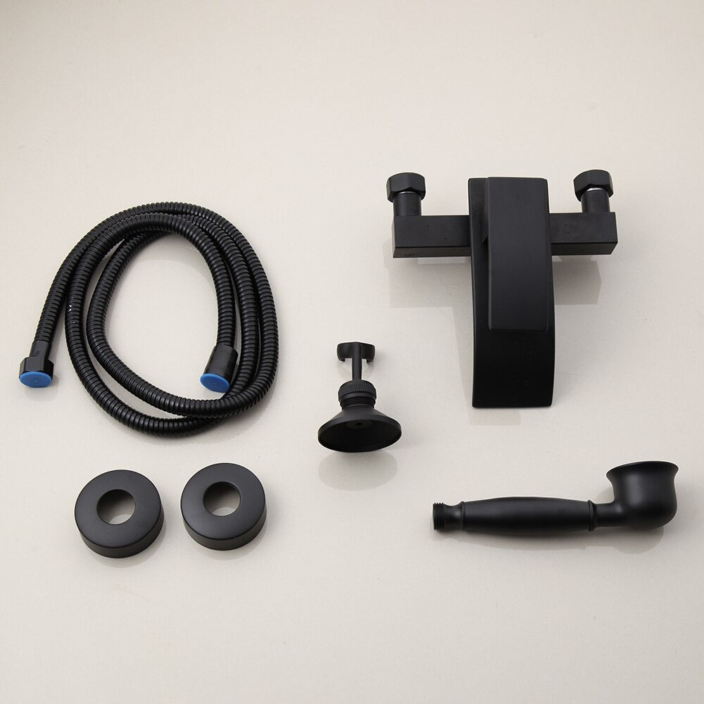 Matte Black Wall Mounted Dual Handles Shower Faucet Set