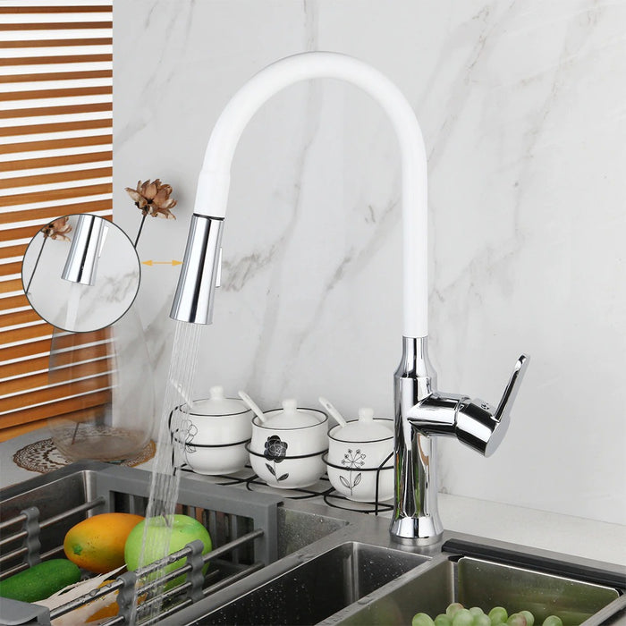 Matte White Solid Brass Mixer Pull Down Spray Faucet