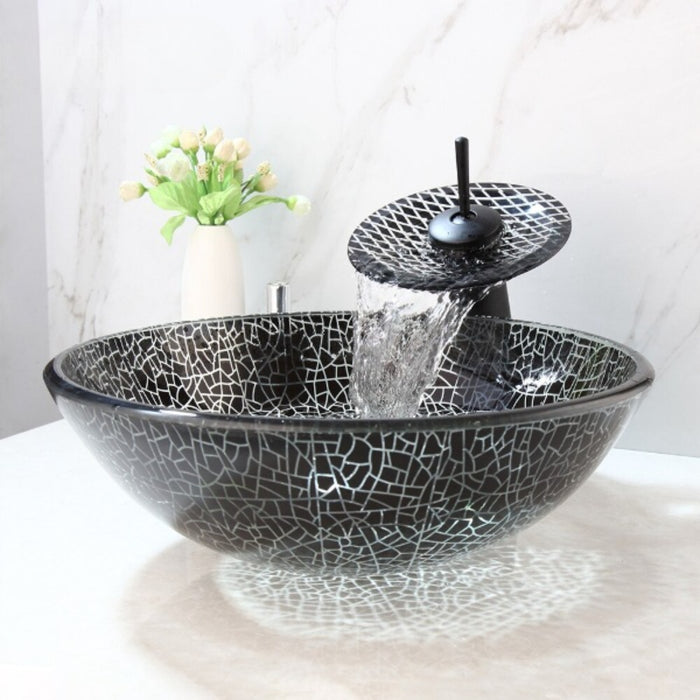 Mosaic Design Round Handmade Washbasin Faucet Set