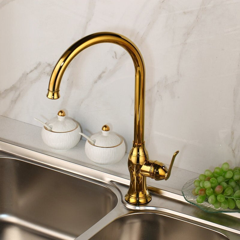 Golden Polished Basin Mixer Rotated Tap