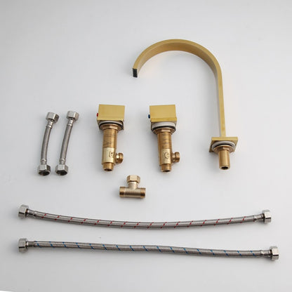 Dual-Handle Solid Brass Flat Widespread Mixer Basin Faucet