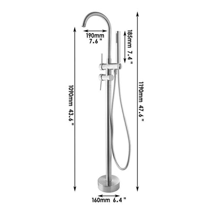 Nickel Brushed Floor Mount Shower Mixer Faucet Tap Set