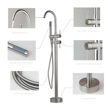 Nickel Brushed Floor Mount Shower Mixer Faucet Tap Set