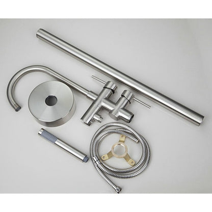 Nickel Brushed Floor Mount Shower Mixer Faucet Tap Set