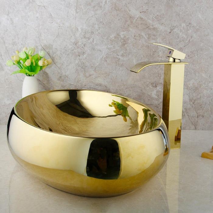 Polished Gold Bathroom Ceramic Basin Sink