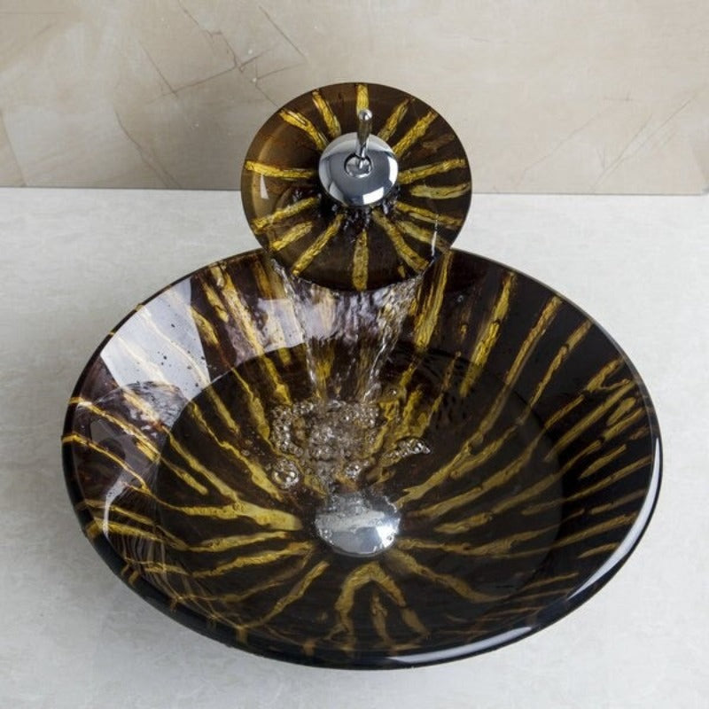 Ravine Art Style Hand Paint Round Sink Faucet Set