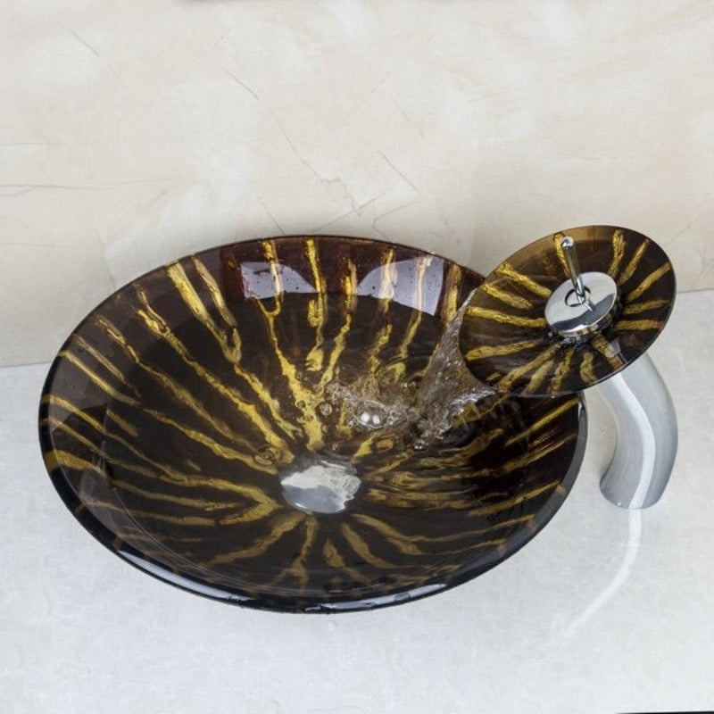 Ravine Art Style Hand Paint Round Sink Faucet Set