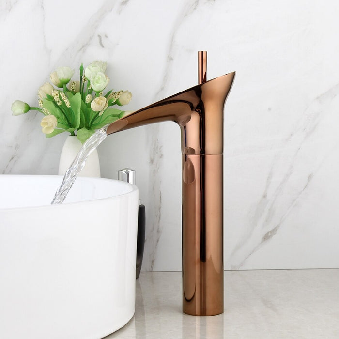 Single Handle Rose-Golden Waterfall Bathroom Faucet