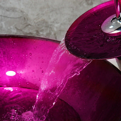 Rose Red Unique Tempered Glass Basin Sink With Faucet