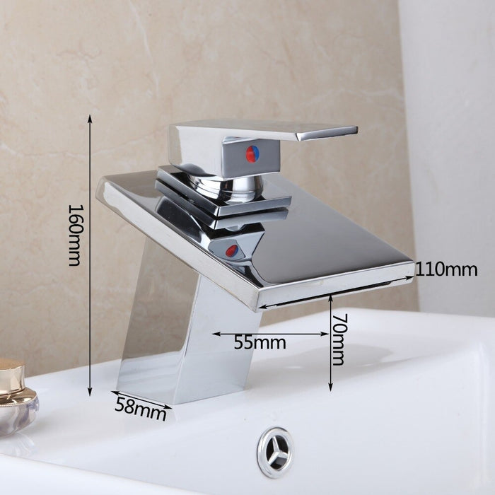 Solid Brass LED Light Waterfall Sink Mixer Tap