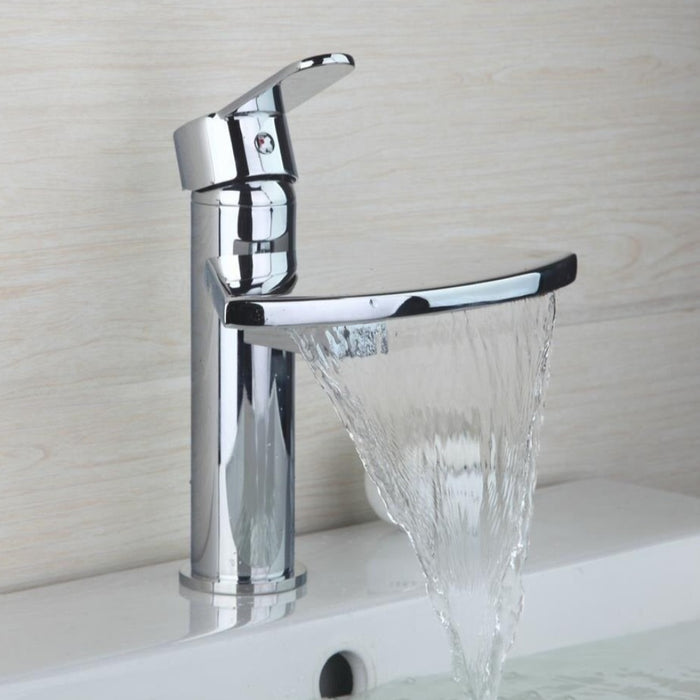 Chrome-Silver Single Lever Deck Mounted Bathroom Sink Mixer Tap