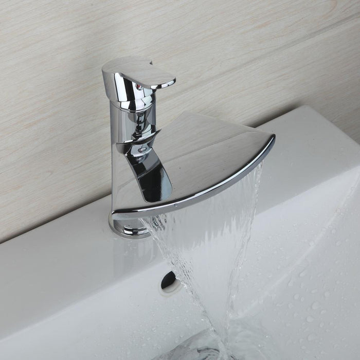 Chrome-Silver Single Lever Deck Mounted Bathroom Sink Mixer Tap