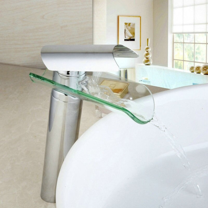 Modern Glass Solid Brass Bathroom Faucet