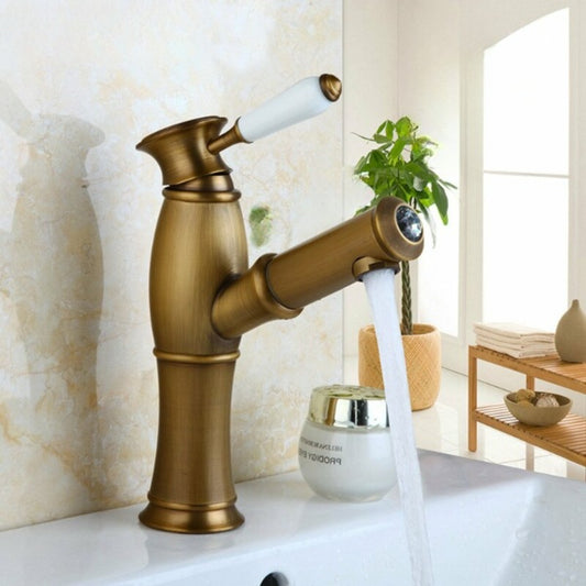 Luxury Antique Brass Ceramic Handle Pull Out Mixer Basin Faucet